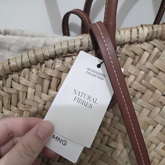 New Mango Large double handle Natural Fiber sholder bag - Picture 2 of 7